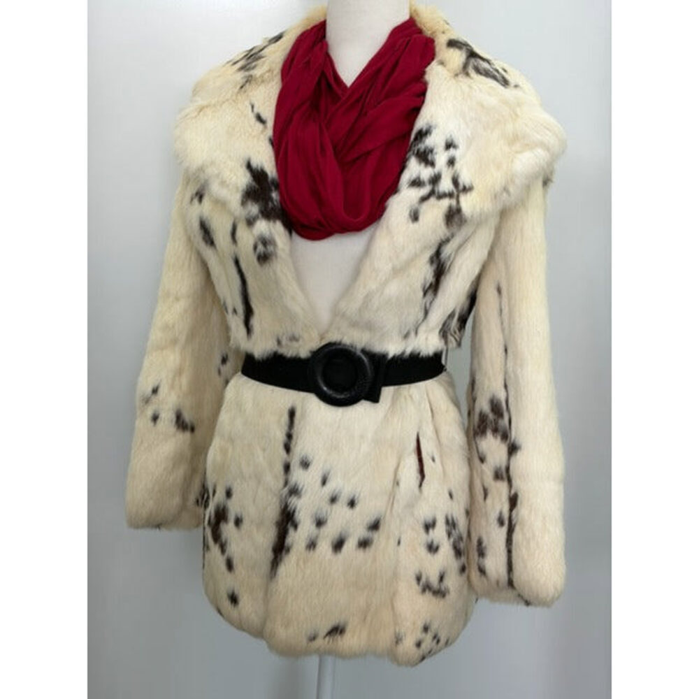Black & White Fur Below-Waist Belted Coat - Small